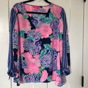 Lilly Pulitzer like new worn once before floral blouse - shades of blues & pink